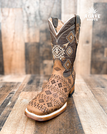 Cowboy Boot Brown Aztec Basket Weave Petatillo