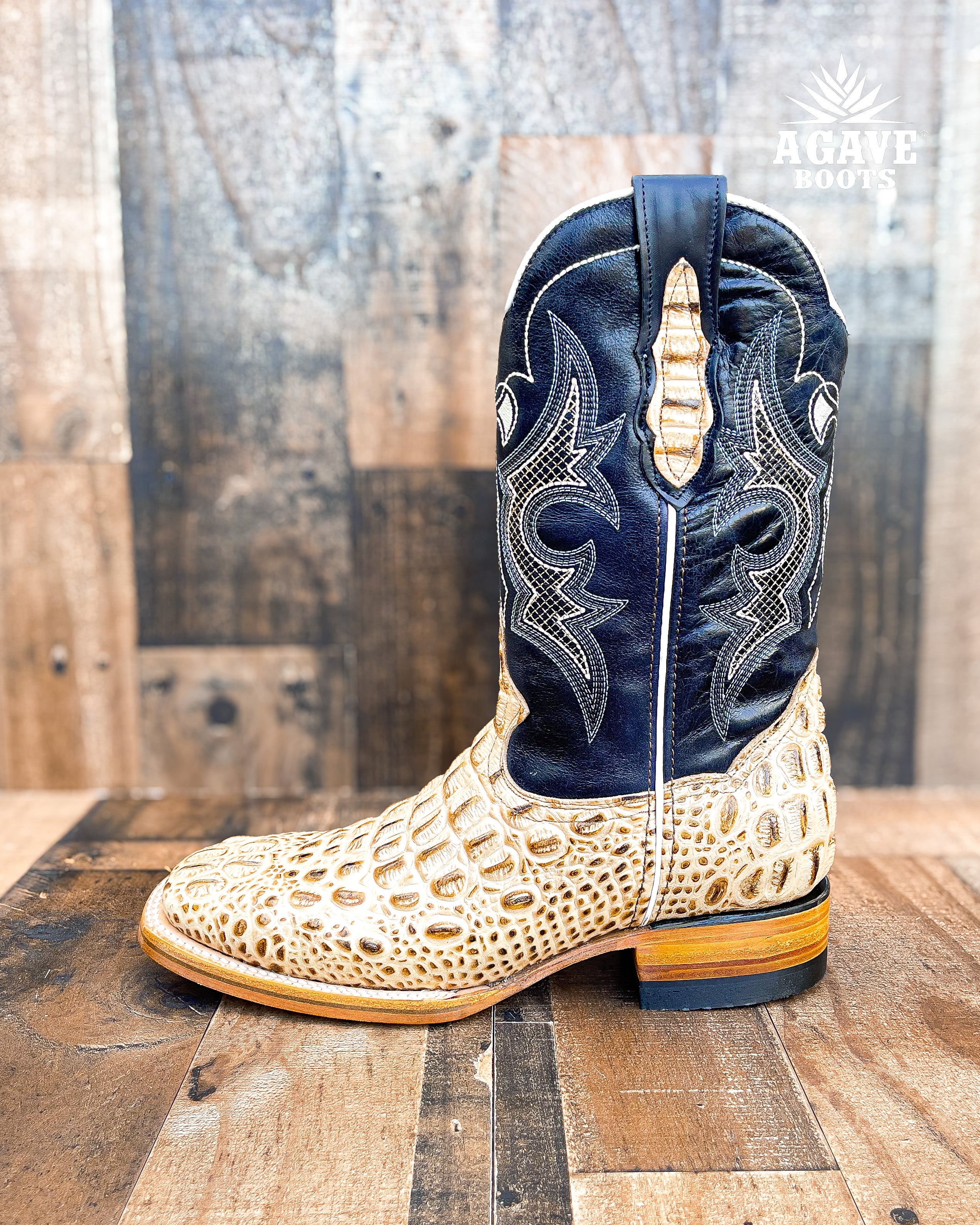 CAIMAN HORN BACK ORIX BLUE MEN SQUARE TOE WESTERN COWBOY BOOTS Agave Boots