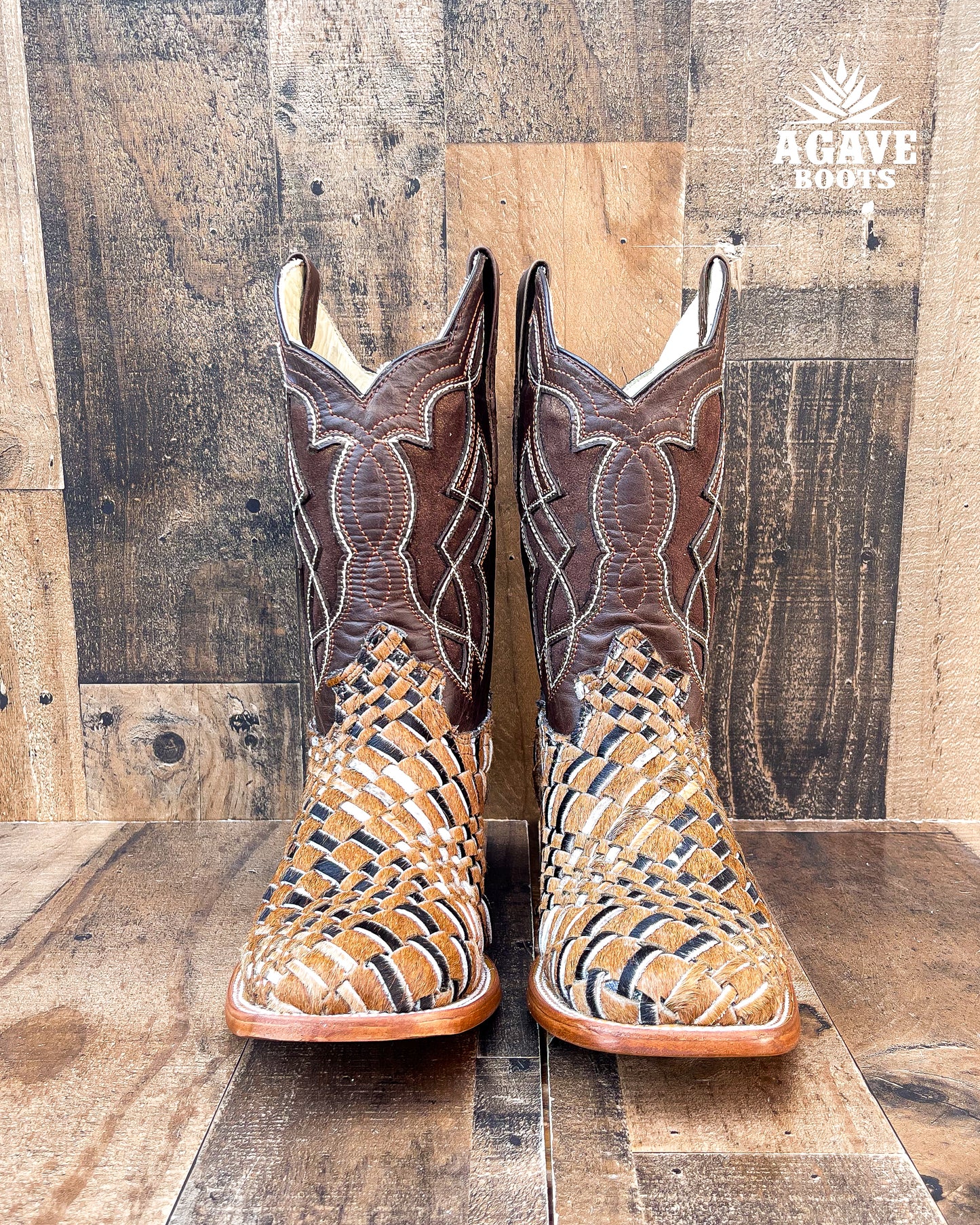 COWHIDE WEAVE / HAND WOVEN / BRAIDED COWHIDE | MEN SQUARE TOE COWBOY BOOTS