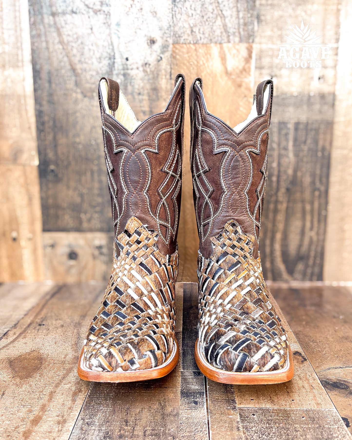 COWHIDE WEAVE / HAND WOVEN / BRAIDED COWHIDE | MEN SQUARE TOE COWBOY BOOTS