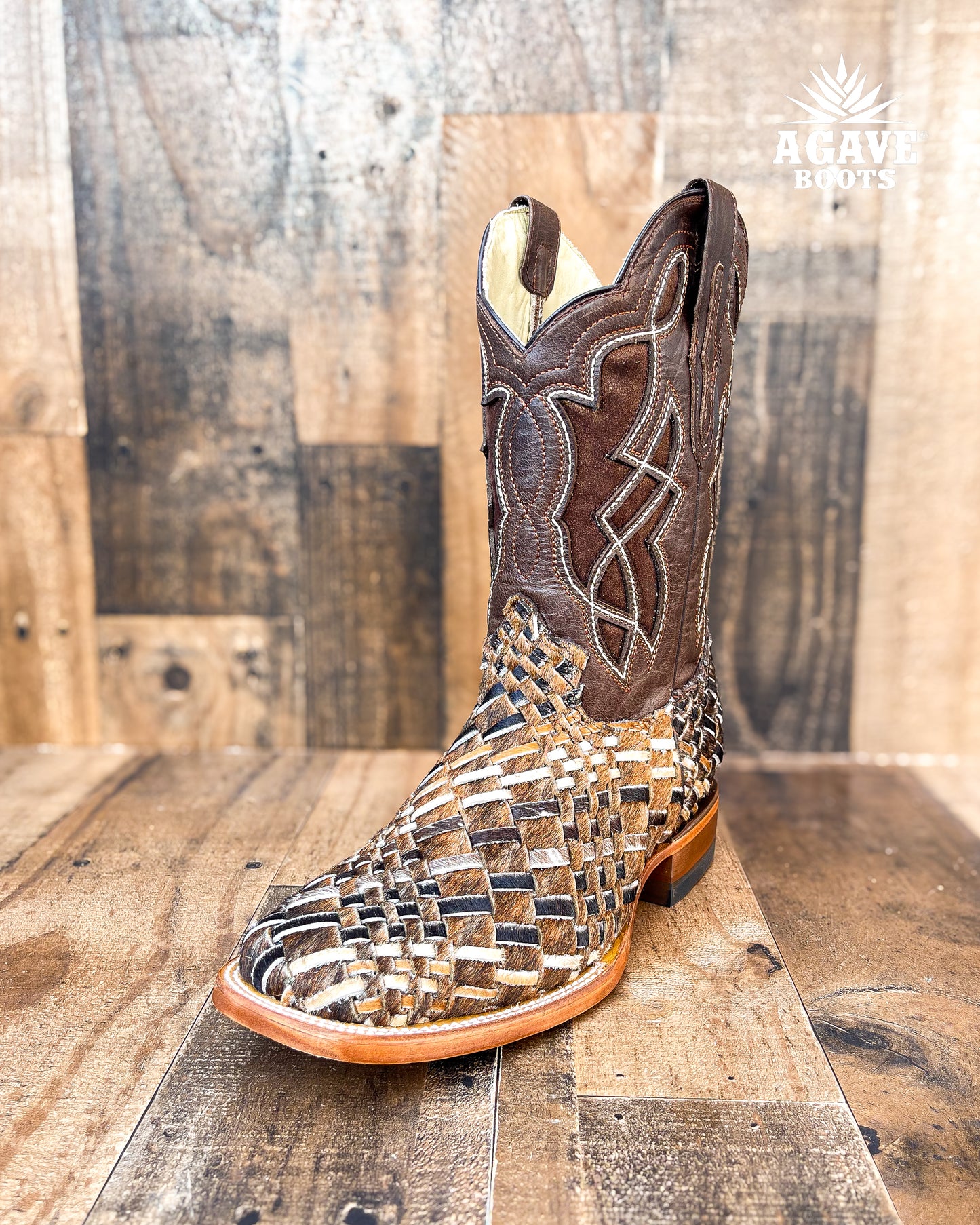 COWHIDE WEAVE / HAND WOVEN / BRAIDED COWHIDE | MEN SQUARE TOE COWBOY BOOTS