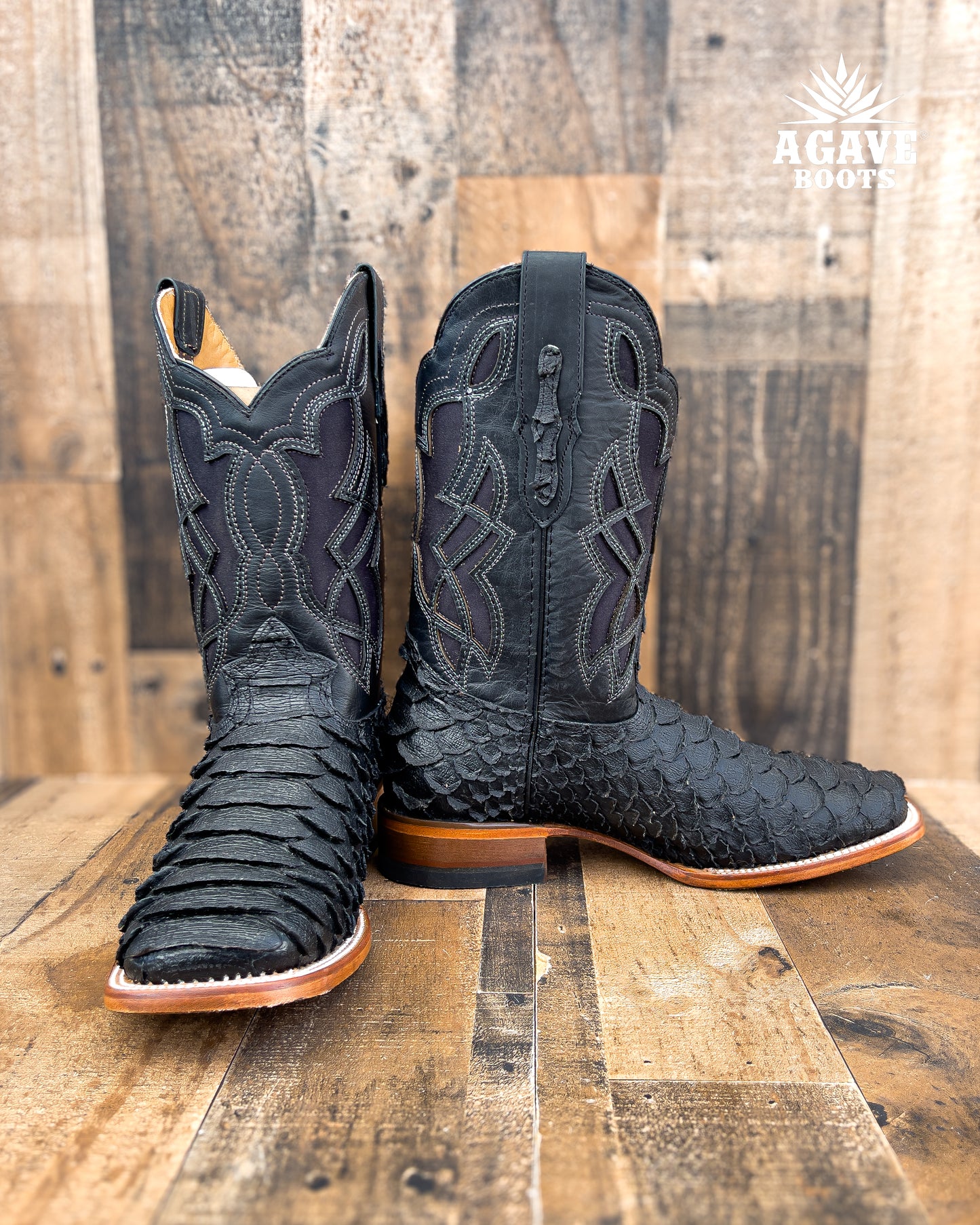 MATTE BLACK PYTHON | MEN SQUARE TOE WESTERN COWBOY BOOTS