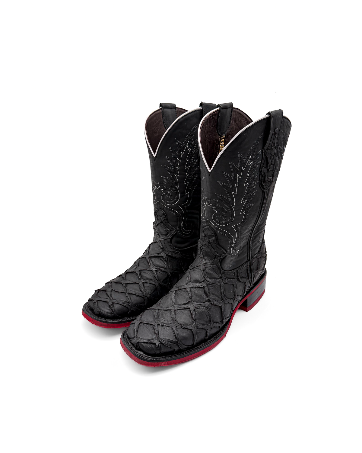Cowboy Boot Black Pirarucu Red Sole Bottoms