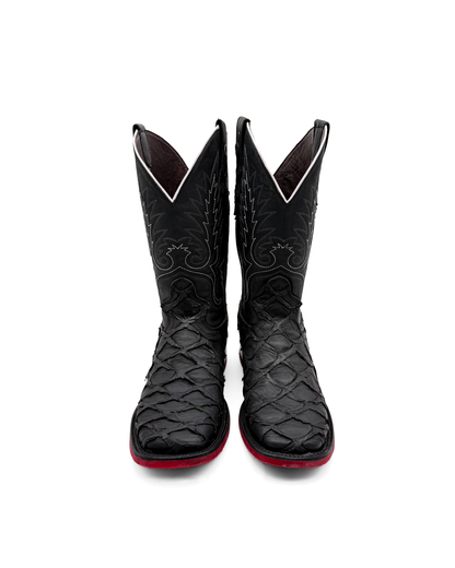 Cowboy Boot Black Pirarucu Red Sole Bottoms