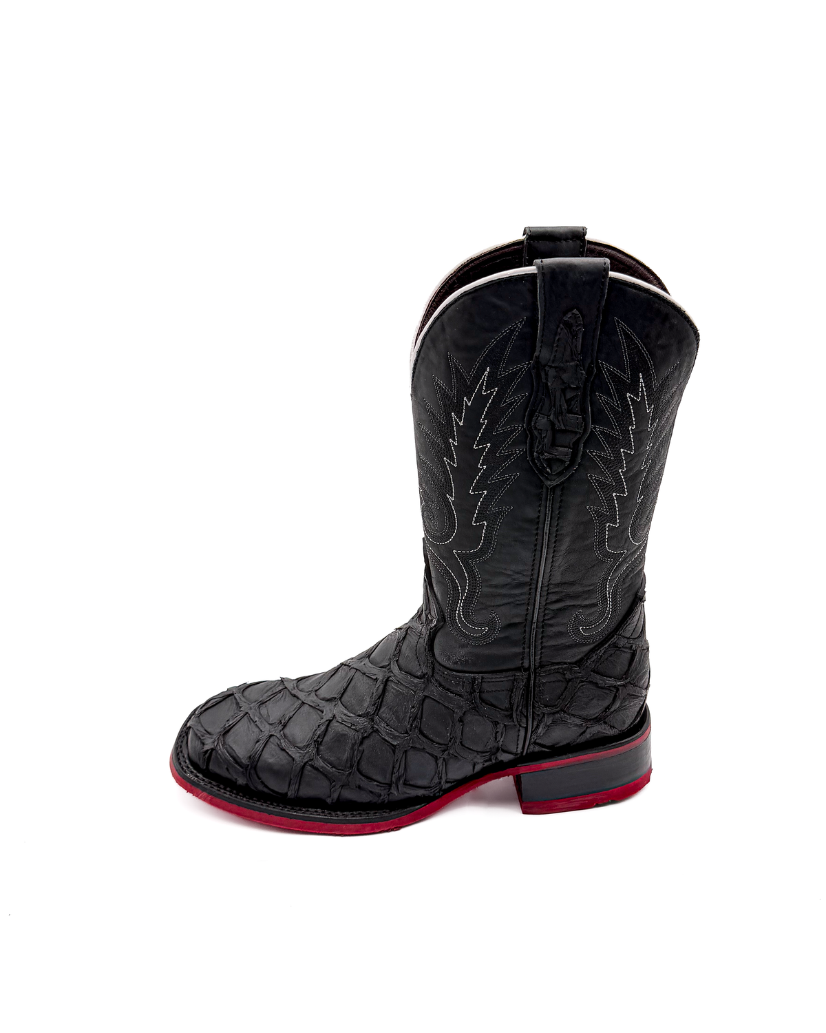 Cowboy Boot Black Pirarucu Red Sole Bottoms