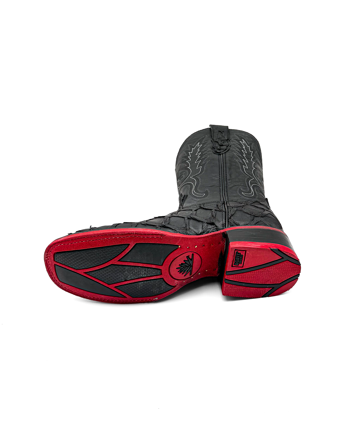 Cowboy Boot Black Pirarucu Red Sole Bottoms