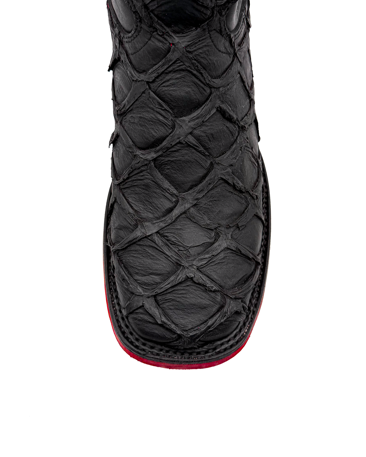 Cowboy Boot Black Pirarucu Red Sole Bottoms