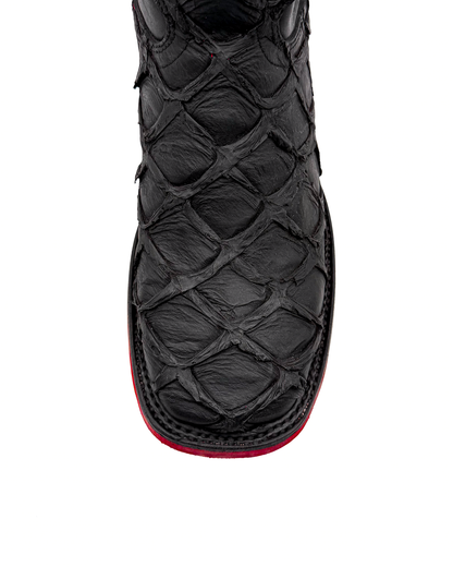 Cowboy Boot Black Pirarucu Red Sole Bottoms