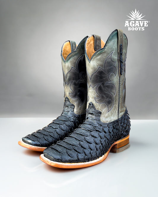 BLACK PYTHON | MEN SQUARE TOE COWBOY BOOTS