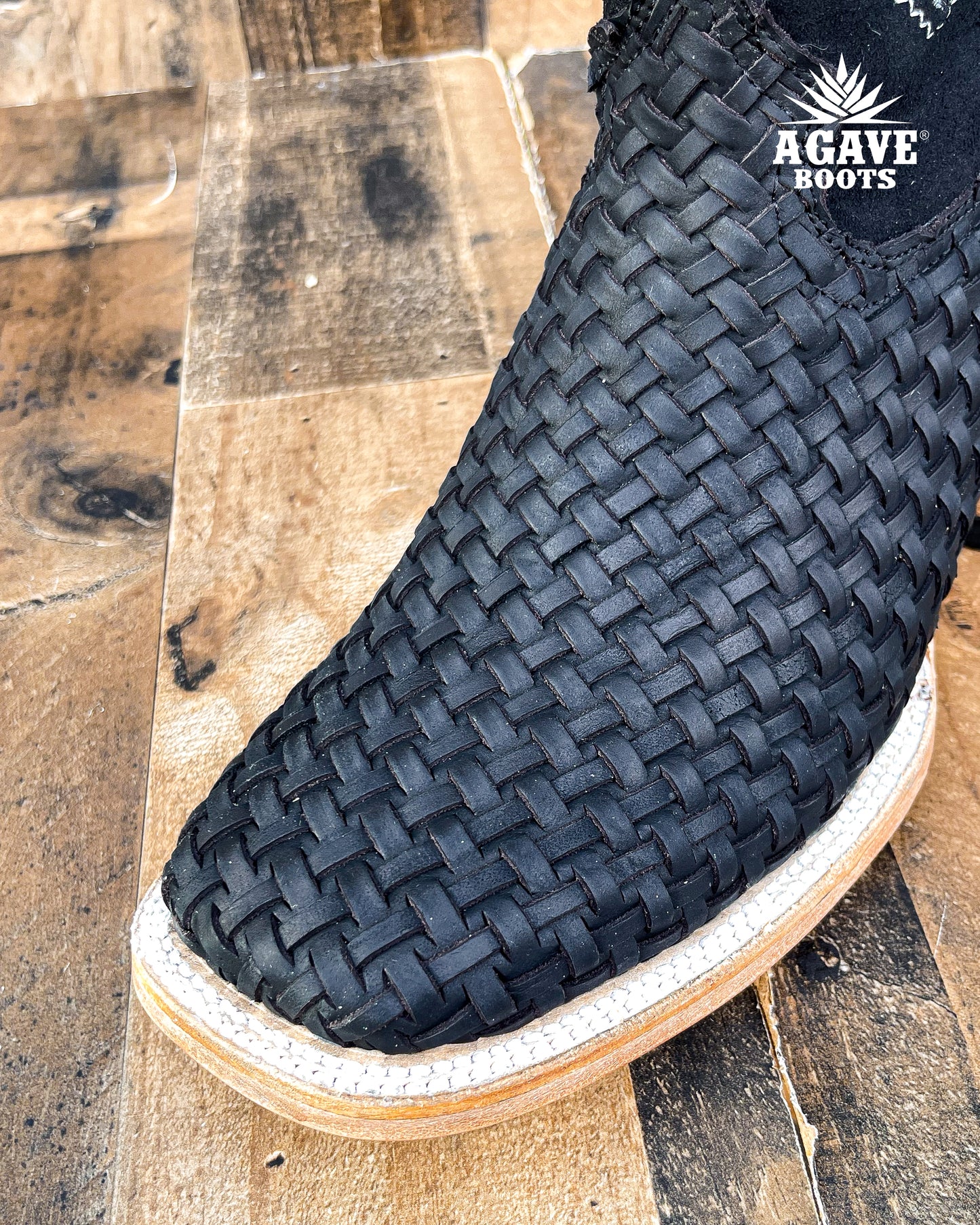 AZTEC BLACK BASKET WEAVE PETATILLO | MEN SQUARE TOE COWBOY BOOTS