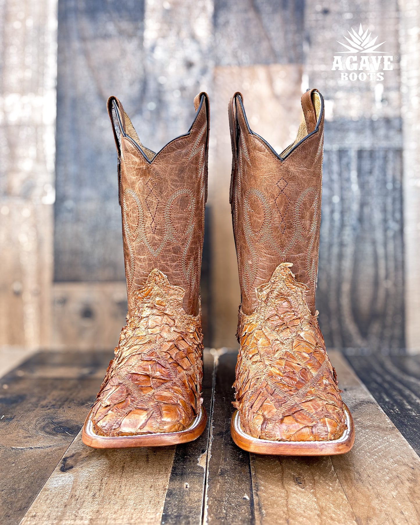 PATCHWORK PIRARUCU BASS GENUINE | MEN SQUARE TOE WESTERN COWBOY BOOTS