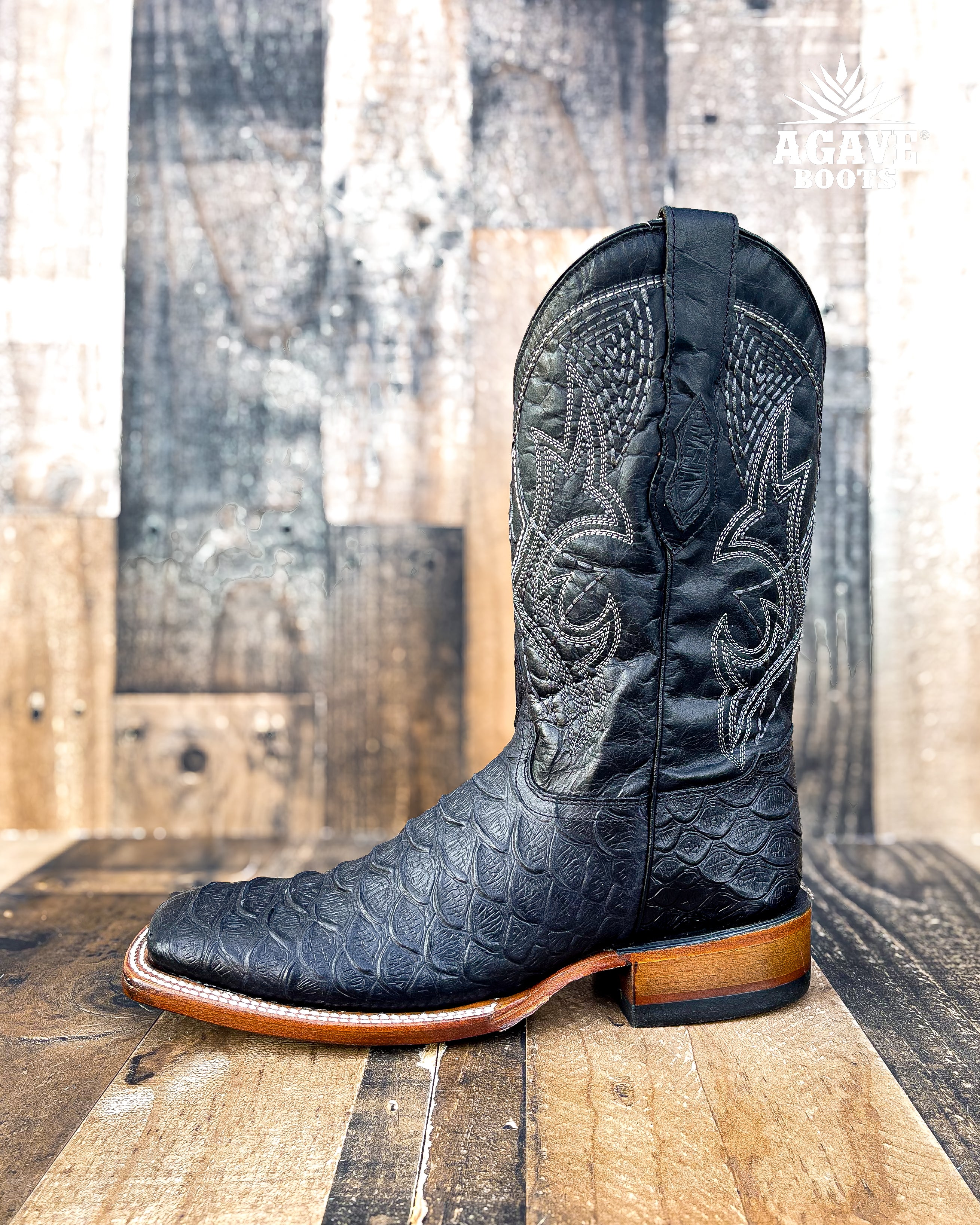 BLACK PYTHON MEN SQUARE TOE WESTERN COWBOY BOOTS