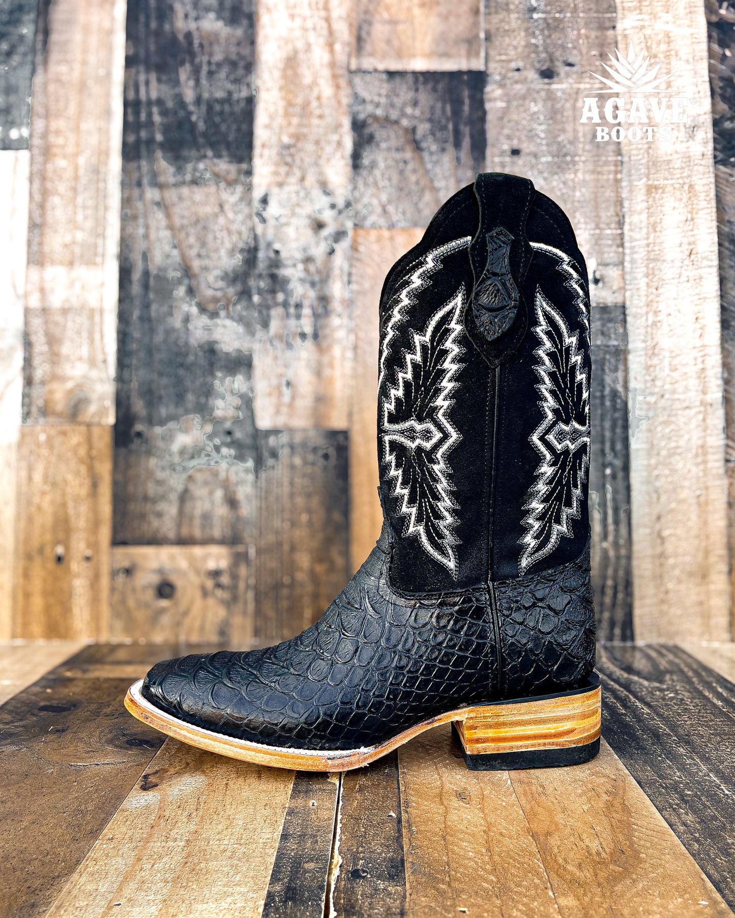 BLACK PYTHON | MEN SQUARE TOE WESTERN COWBOY BOOTS