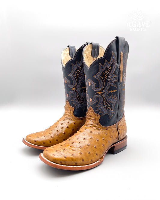 OSTRICH LIGHT BROWN PRINT | MEN SQUARE TOE WESTERN COWBOY BOOTS