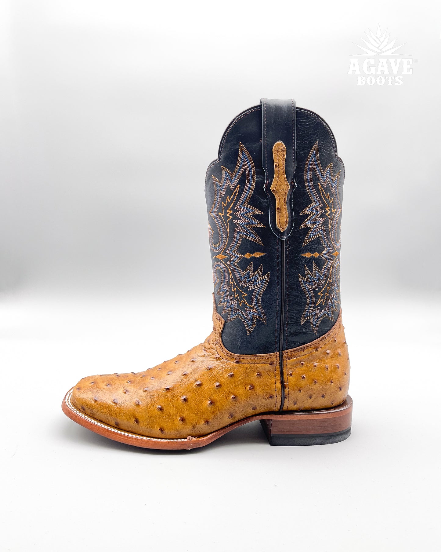 OSTRICH LIGHT BROWN PRINT | MEN SQUARE TOE WESTERN COWBOY BOOTS