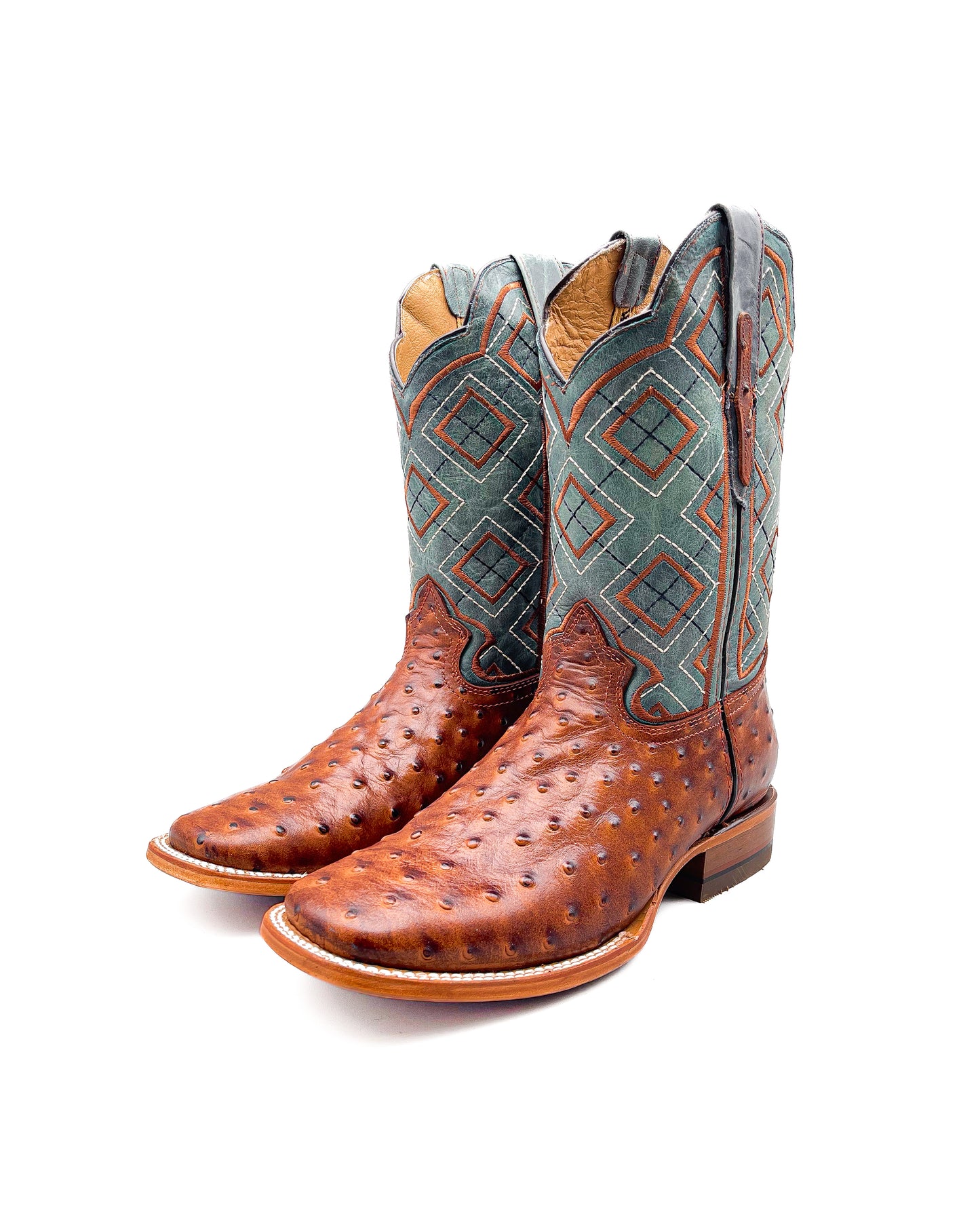 OSTRICH COGNAC | MEN SQUARE TOE WESTERN COWBOY BOOTS