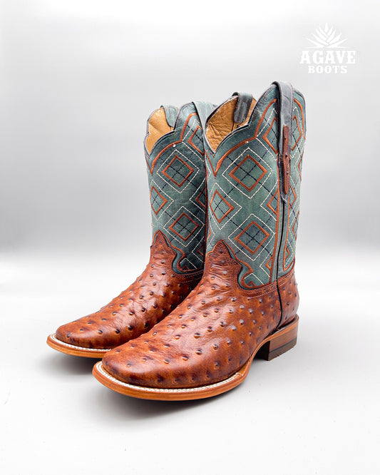 OSTRICH COGNAC | MEN SQUARE TOE WESTERN COWBOY BOOTS