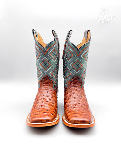 OSTRICH COGNAC | MEN SQUARE TOE WESTERN COWBOY BOOTS