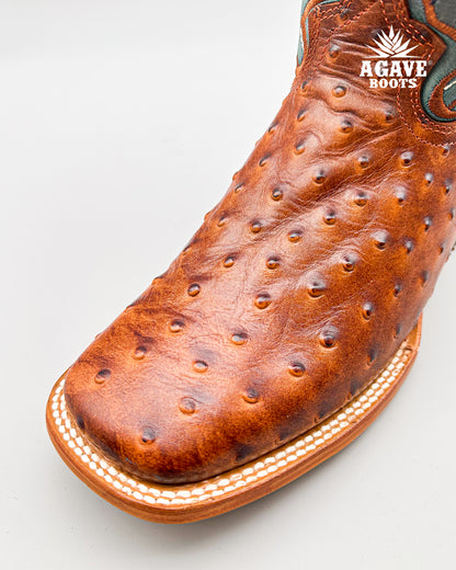 OSTRICH COGNAC | MEN SQUARE TOE WESTERN COWBOY BOOTS