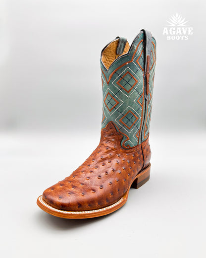 OSTRICH COGNAC | MEN SQUARE TOE WESTERN COWBOY BOOTS
