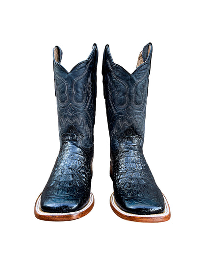 Cowboy Boot Caiman Horn Back Neck Black