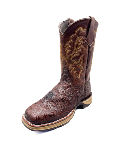 Cowboy Work Boot Brown Tooled