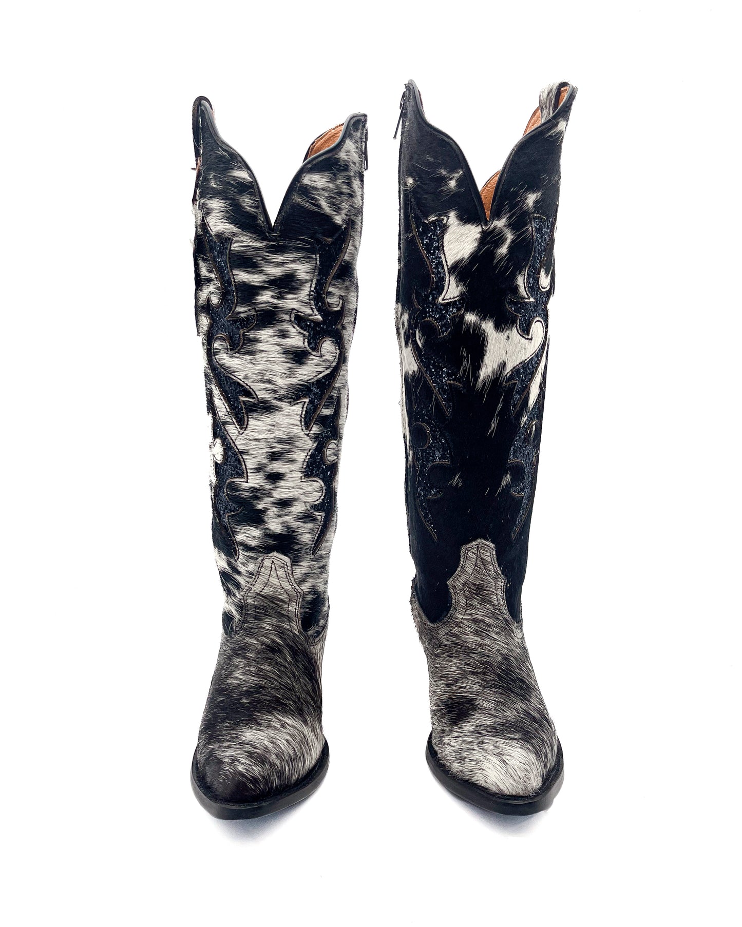 Cowhide Cowboy Boot with Glitter