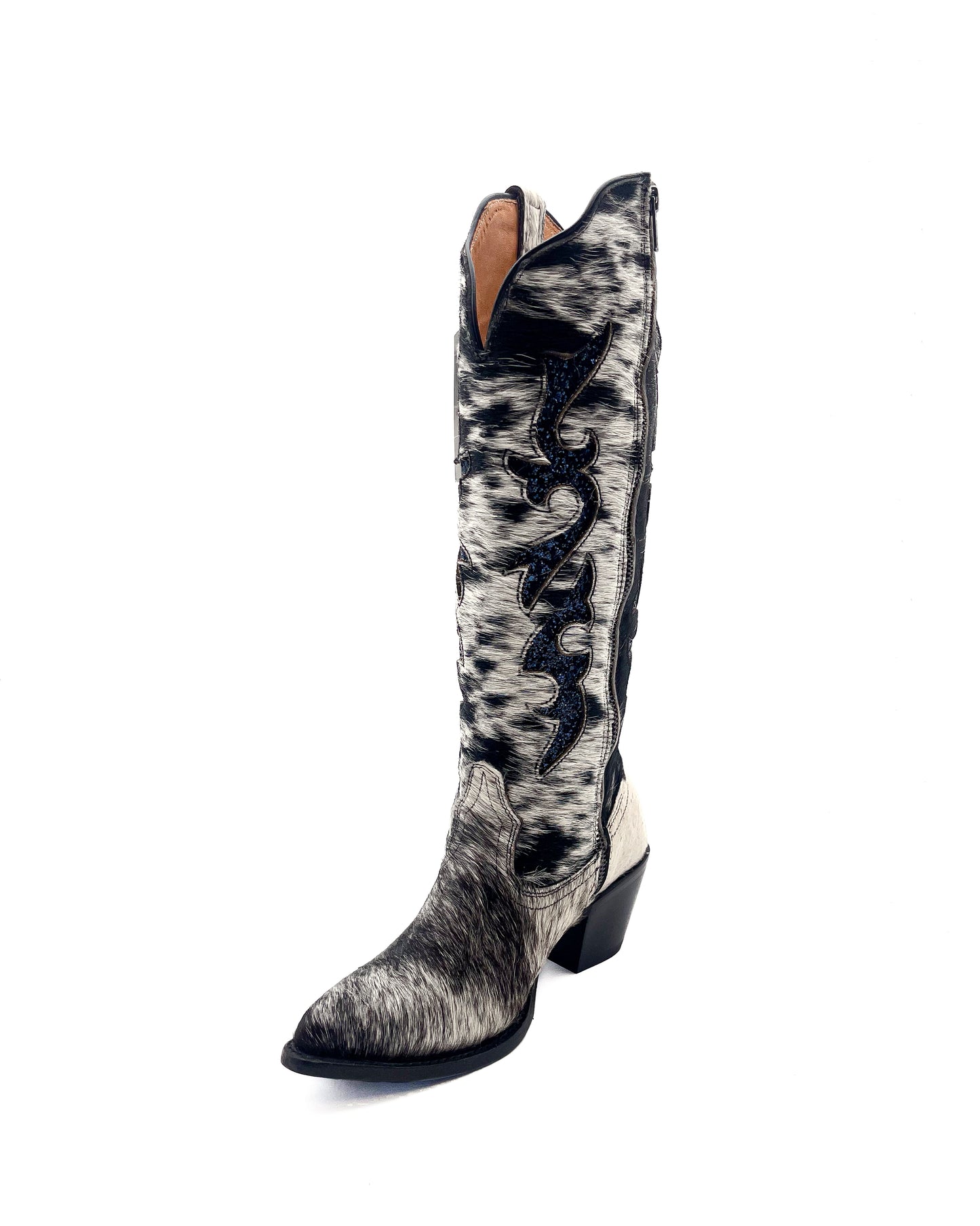Cowhide Cowboy Boot with Glitter