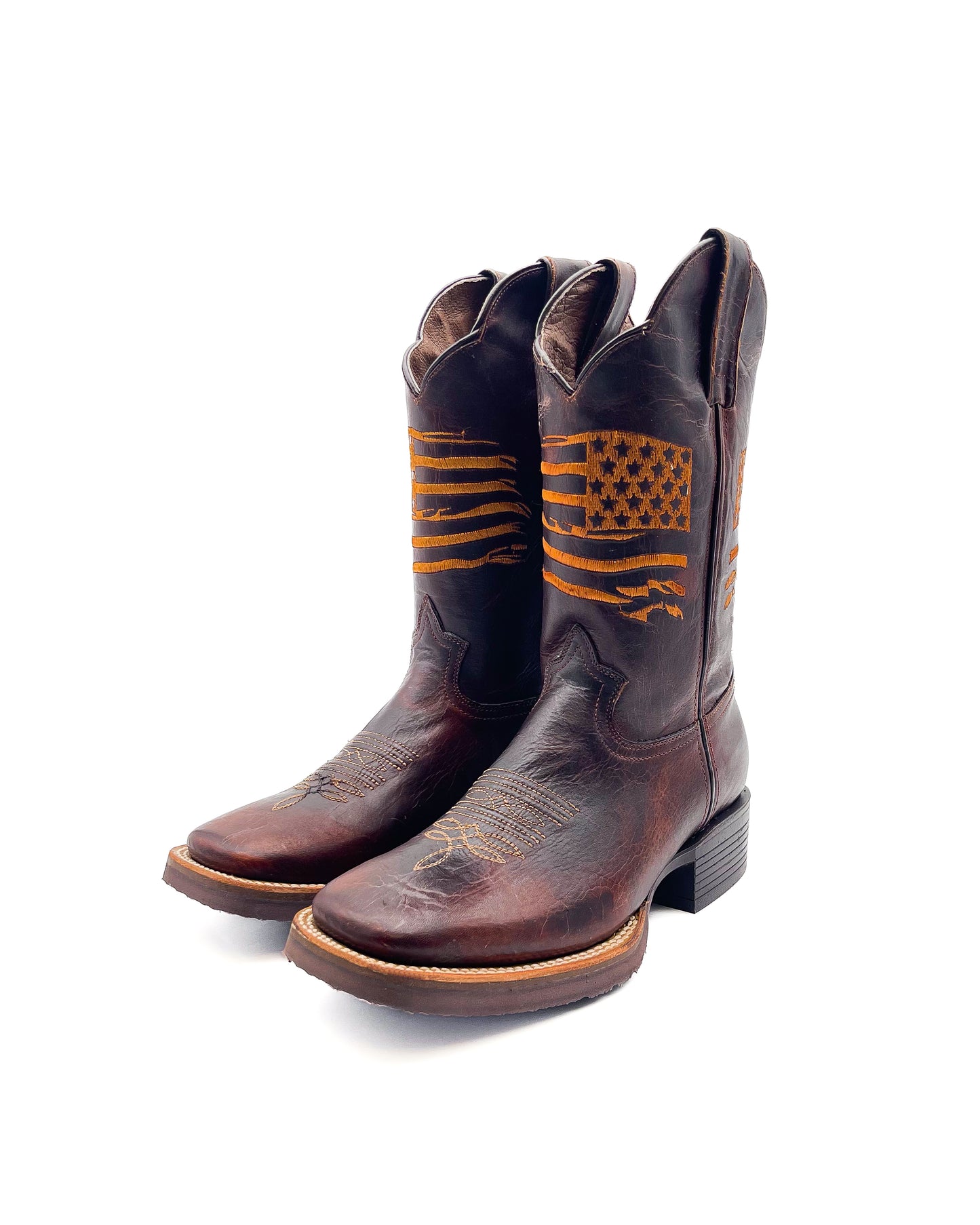 Cowboy Boot USA Flag Mocha Rubber Sole