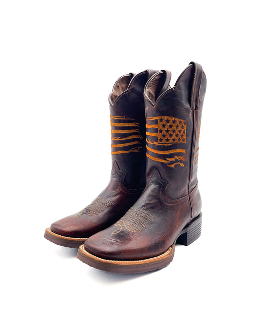 Cowboy Boot USA Flag Mocha Rubber Sole