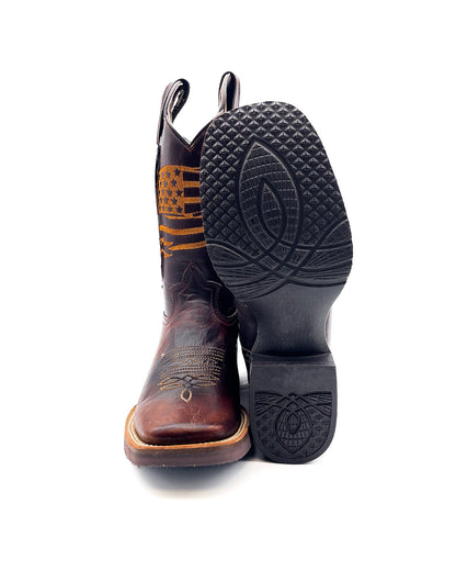 Cowboy Boot USA Flag Mocha Rubber Sole