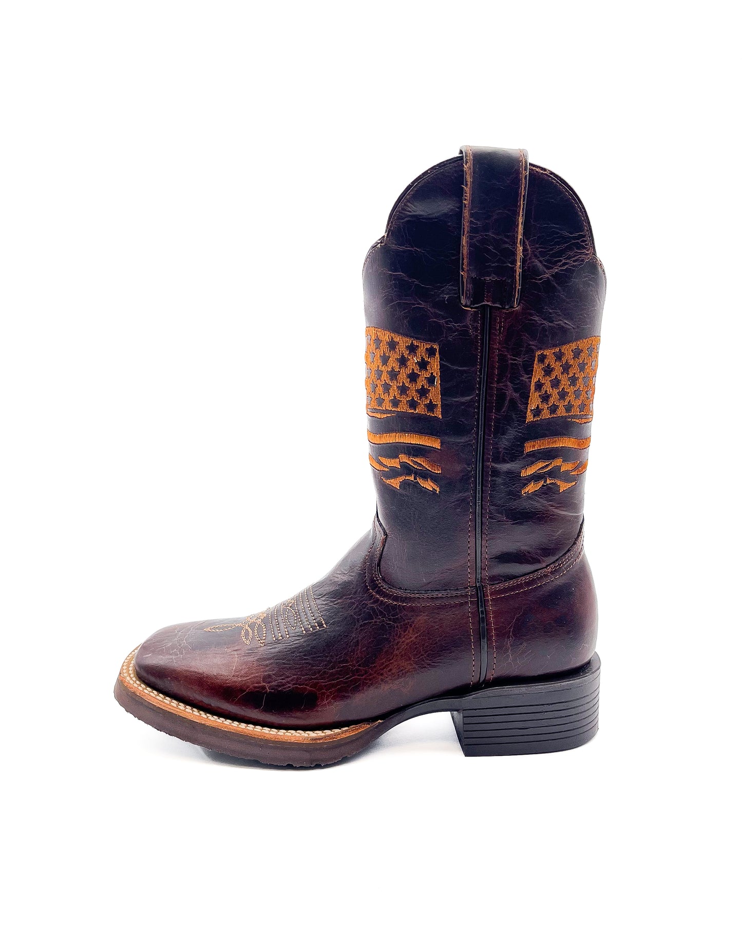 Cowboy Boot USA Flag Mocha Rubber Sole