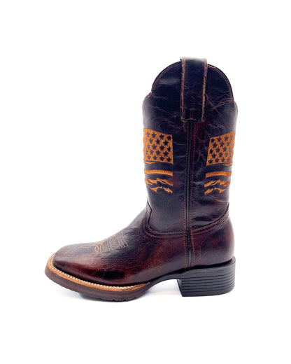 Cowboy Boot USA Flag Mocha Rubber Sole