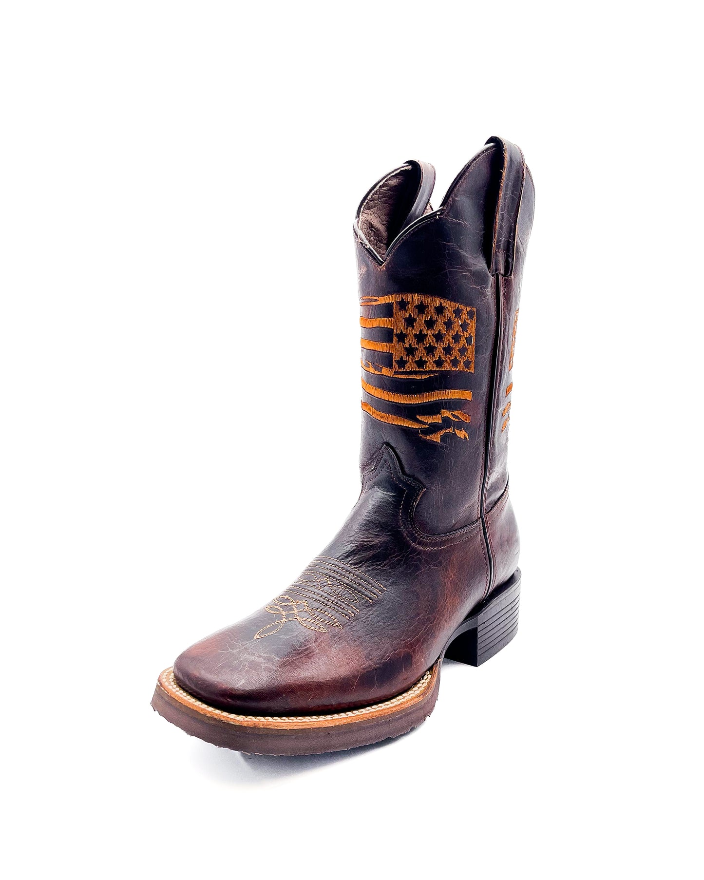 Cowboy Boot USA Flag Mocha Rubber Sole