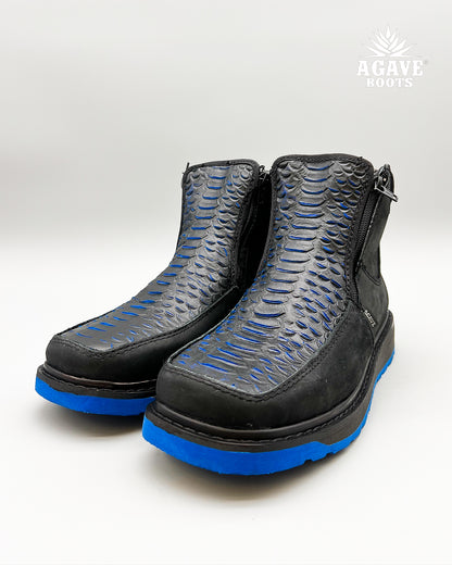 Zipper Shoe Blue Python Rubber Sole