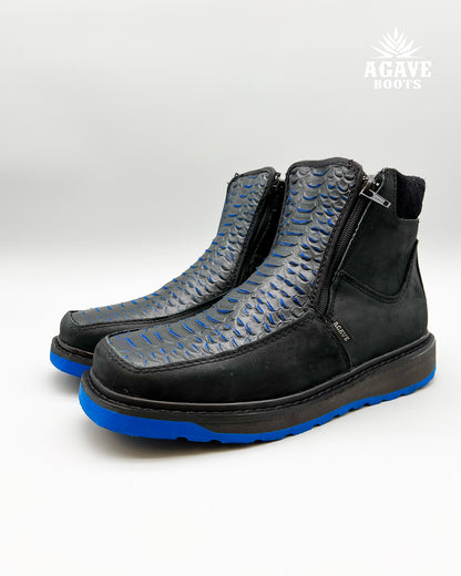 Zipper Shoe Blue Python Rubber Sole