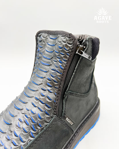Zipper Shoe Blue Python Rubber Sole