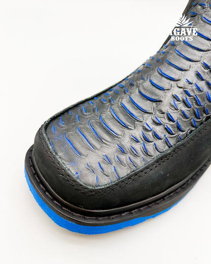Zipper Shoe Blue Python Rubber Sole