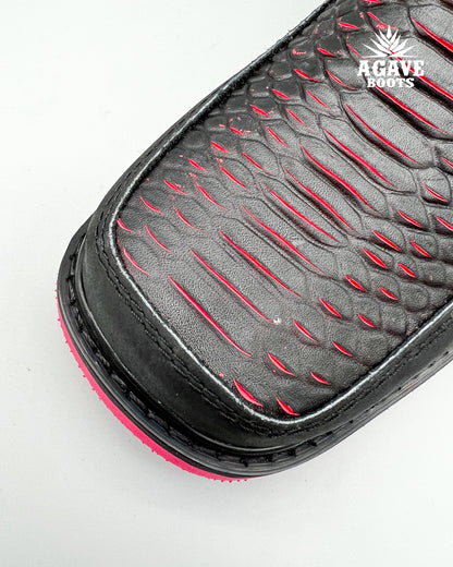 Zipper Shoe Black Red Python Rubber Sole