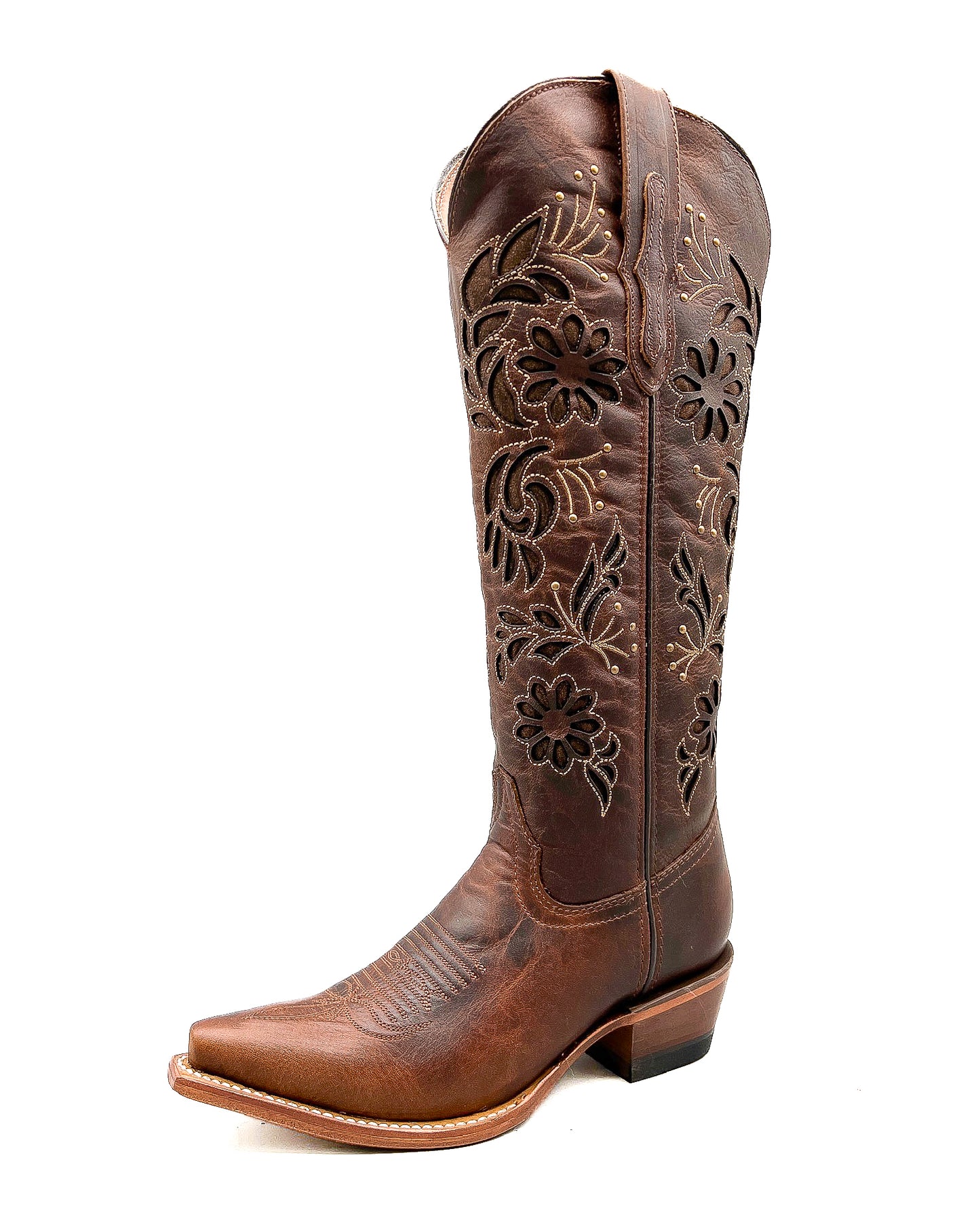 Cowboy Boot Tall Floral Brown