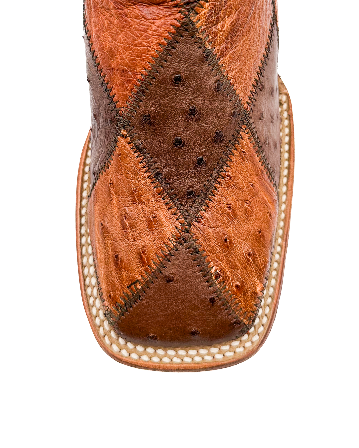 Cowboy Boot Ostrich Patchwork Brown