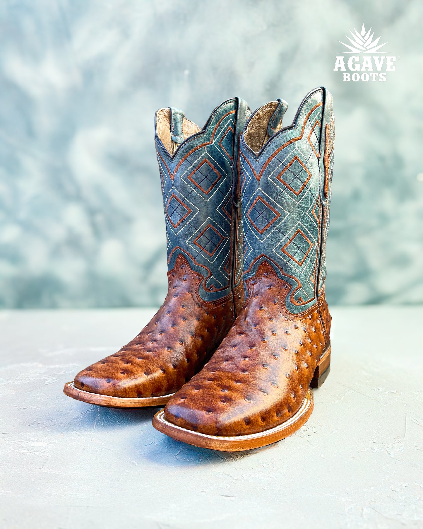 OSTRICH COGNAC | MEN SQUARE TOE WESTERN COWBOY BOOTS