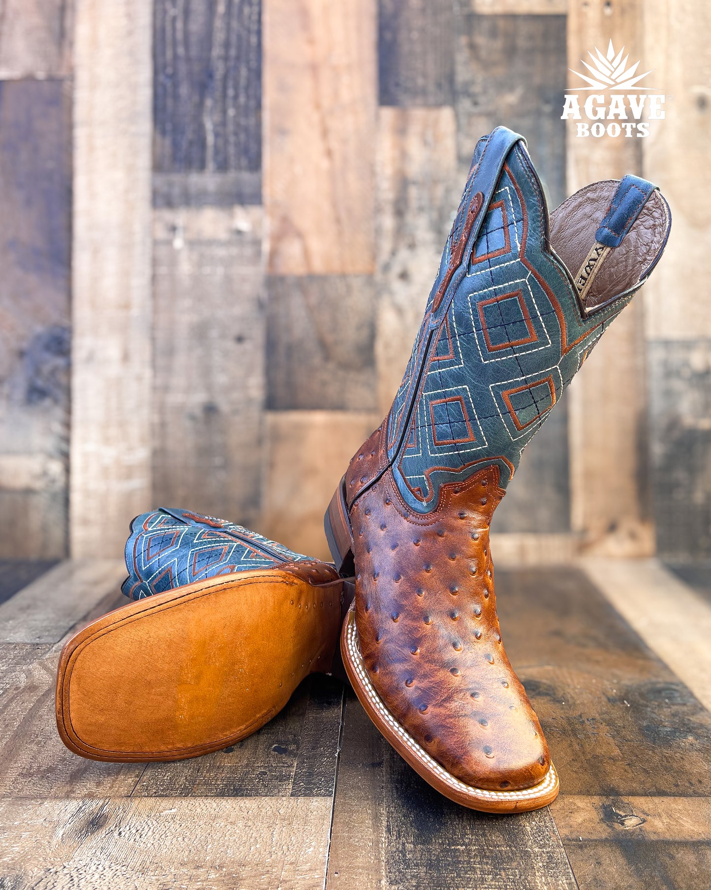 OSTRICH COGNAC | MEN SQUARE TOE WESTERN COWBOY BOOTS