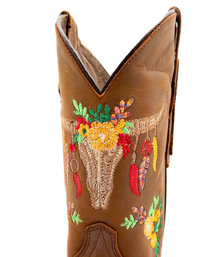 Cowboy Boot Skull Floral Embroidery