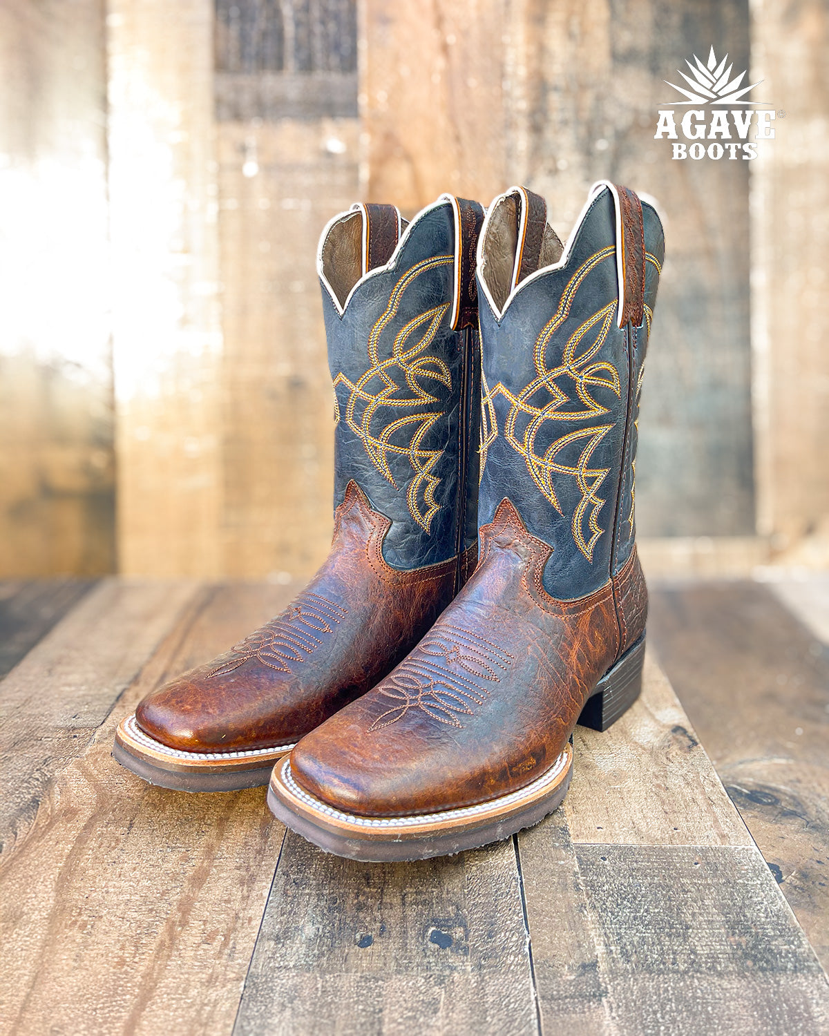 RUSTIC BROWN ELEPHANT | MEN SQUARE TOE COWBOY BOOTS RUBBER