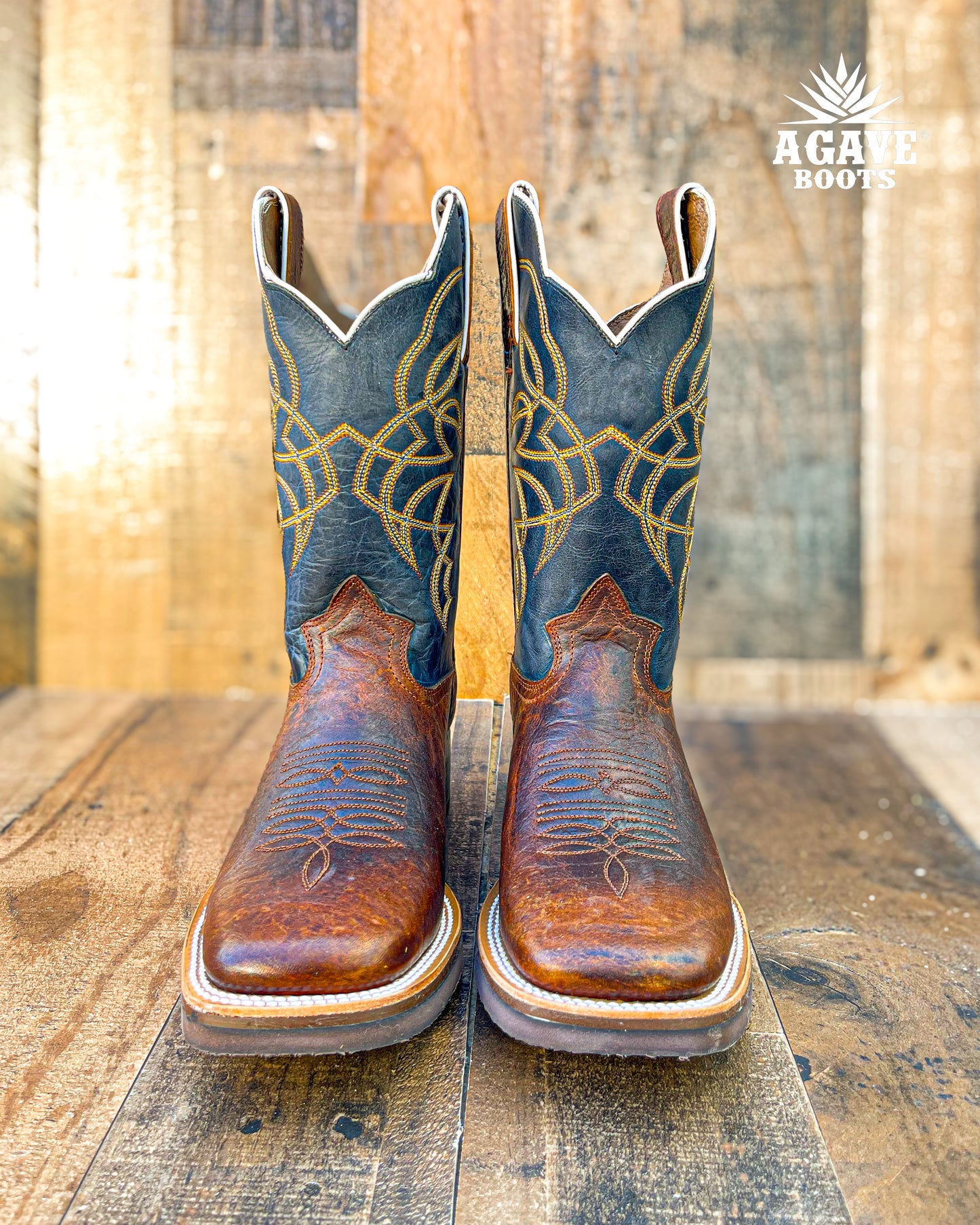 RUSTIC BROWN ELEPHANT | MEN SQUARE TOE COWBOY BOOTS RUBBER