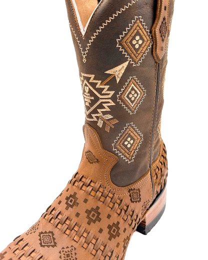Cowboy Boot Brown Aztec Basket Weave Petatillo