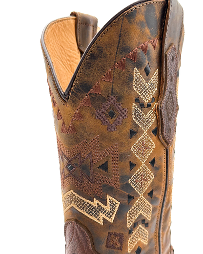 Cowboy Boot Brown Aztec Basket Weave Petatillo