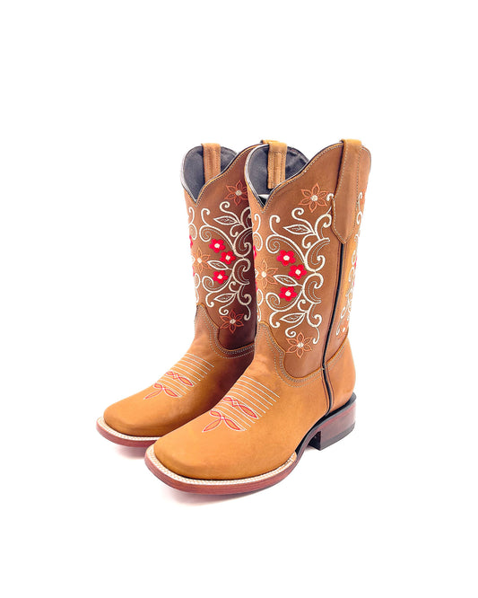 Cowboy Boot Roses Embroidered Brown