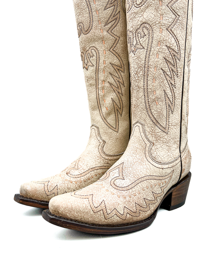 Cowboy Boot Tall Rustic White